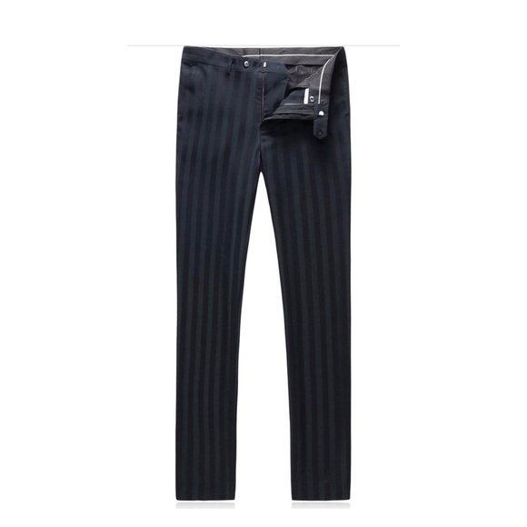 Mens 2 Piece Suit Slim Fit Stripe Tuxedo Blazer Pants Set - Picture 5 of 7